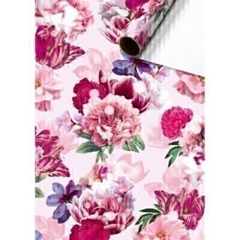 Cerise and Pink Peony Gift Wrap on Roll